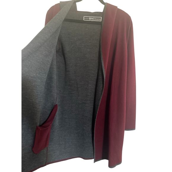 BNCI By Blanc Noir Hooded *READ* Sweater Cardigan Small Maroon Open Wool #5137 - Picture 6 of 12